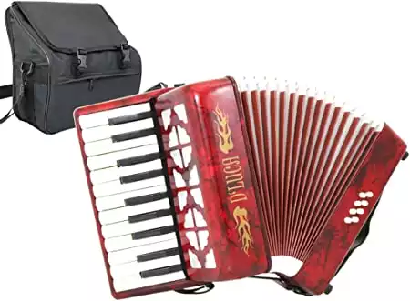 D'Luca Grand Junior Piano Accordion 22 Keys 8 Bass with Gig Bag, Red (D228-RD)