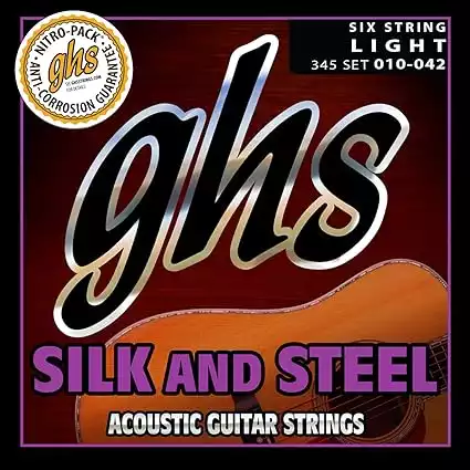 GHS Strings 345 Silk And Steel, Silver-Plated Copper Acoustic Guitar Strings, Light